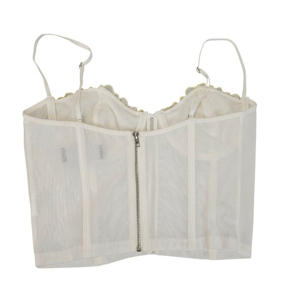 Y2K Festival Party Dainty White Lace Yellow Floral Corset‎ Crop Top White Fox M - Picture 3 of 12